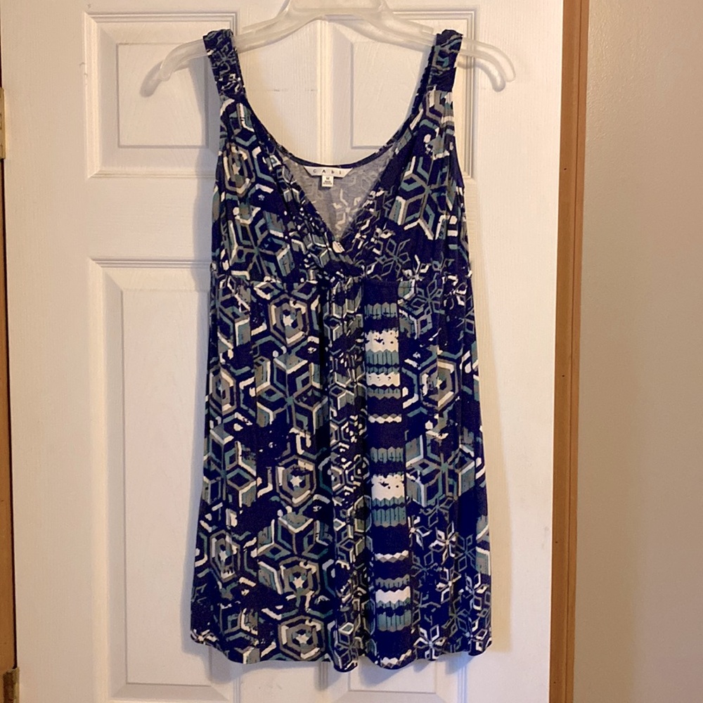 CAbi Blue Floral Sleeveless Tunic, Size S